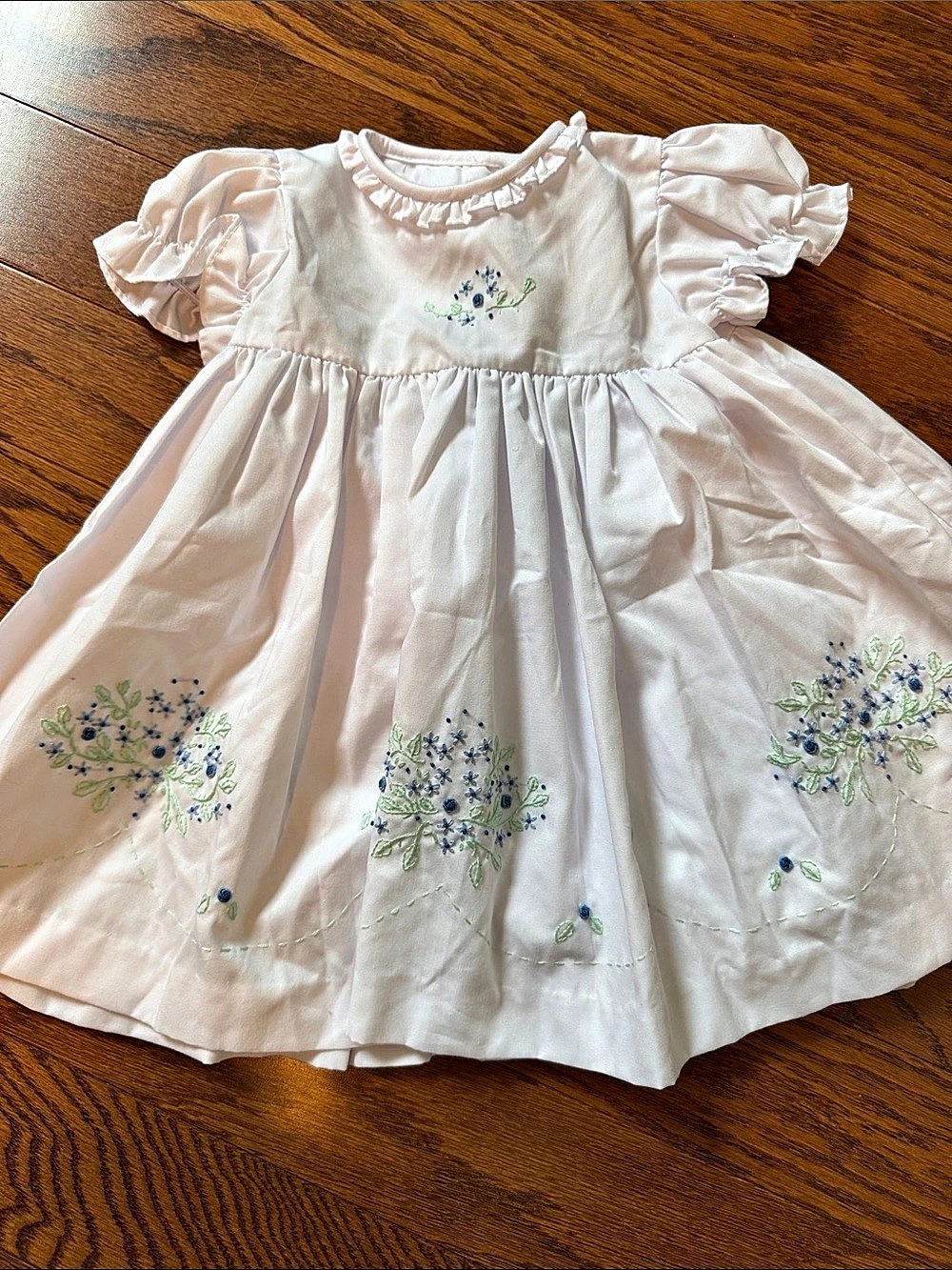 NWT The Proper Peony Girls 9M White Blue Floral Embroidered Heirloom Dress